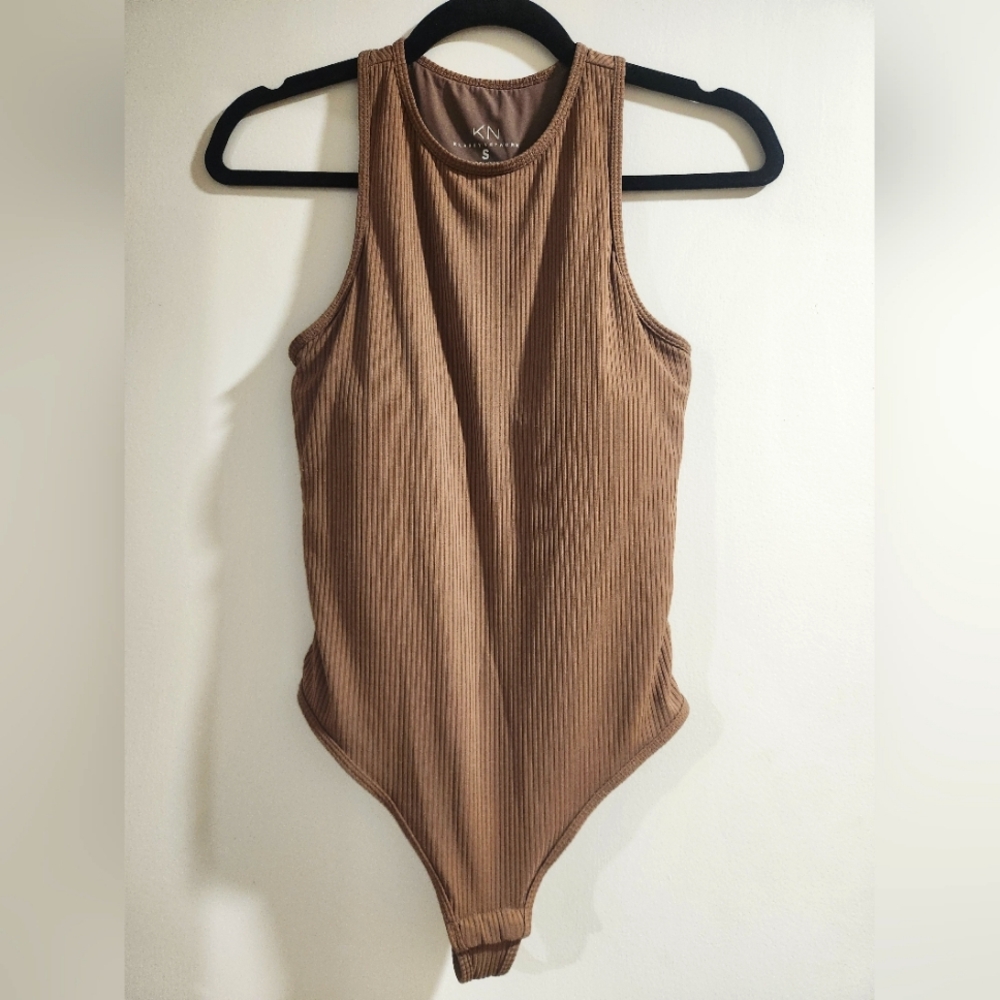 Klassy Network Ribbed Tan Bodysuit